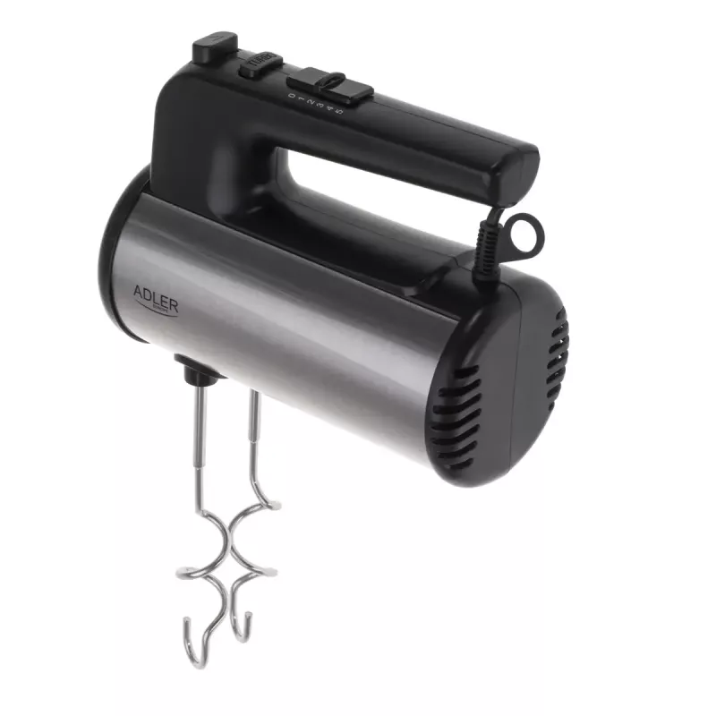 Batedeira de mão Adler AD 4232 — 900 W, 5 velocidades + turbo, acessórios em aço inoxidável, preto/prateado