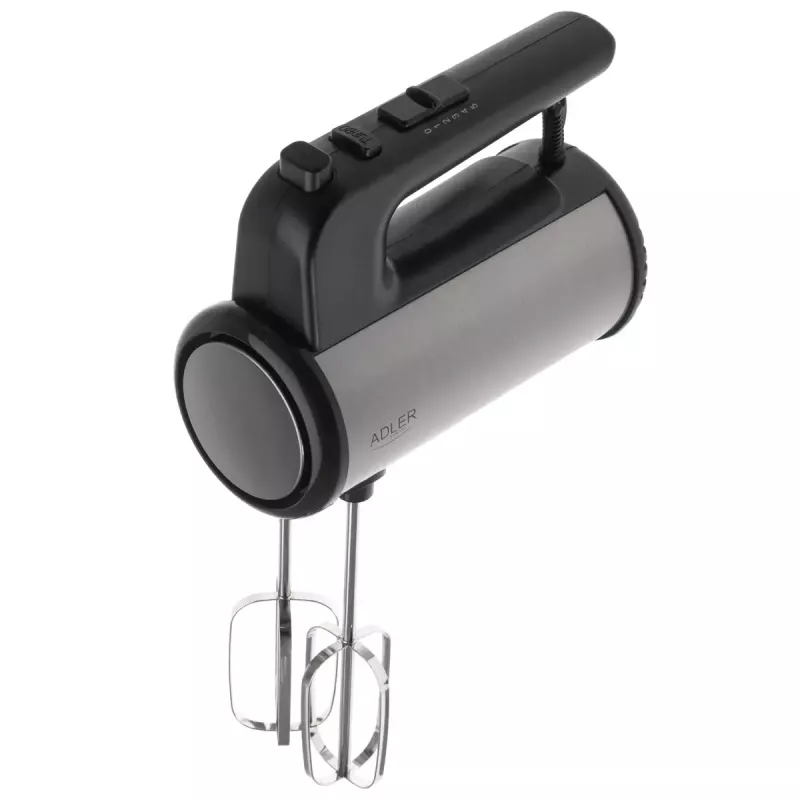 Batedeira de mão Adler AD 4232 — 900 W, 5 velocidades + turbo, acessórios em aço inoxidável, preto/prateado