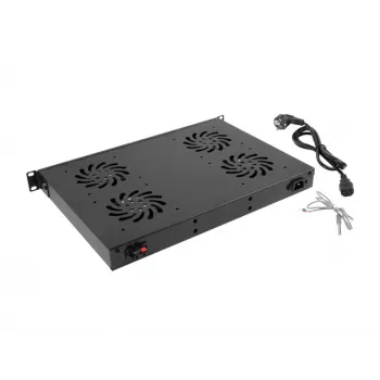 Painel superior LANBERG AK-1503-B — 1U, 4 ventoinhas, ventoinha integrada, interruptor on/off, 230 V, 76 W, 483×322×44,5 mm