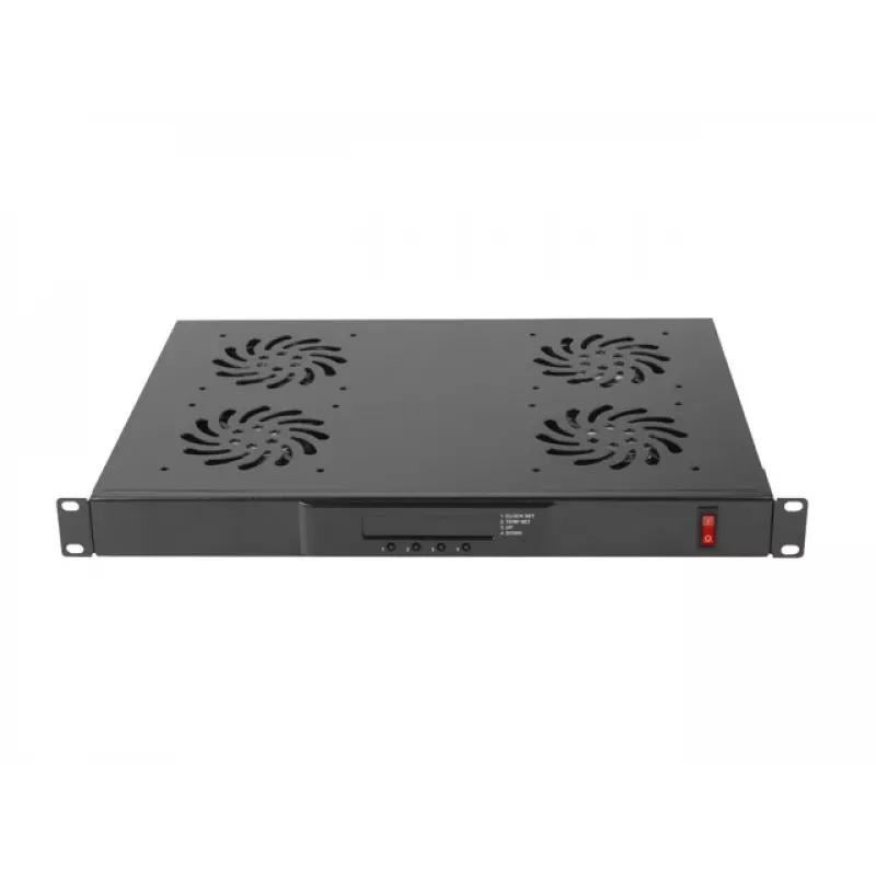 Lanberg AK-1503-B painel de ventilação de 19" 1U com LCD e termóstato, 4 ventoinhas, 230 V, 483x322x44,45 mm, preto