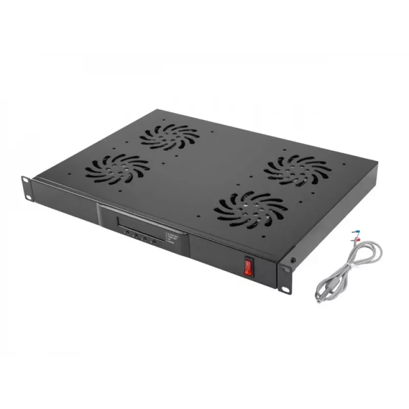 Lanberg AK-1503-B painel de ventilação de 19" 1U com LCD e termóstato, 4 ventoinhas, 230 V, 483x322x44,45 mm, preto