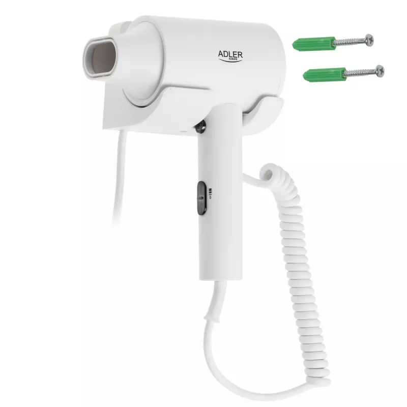 Secador de cabelo de parede Adler AD 2285 — 2000 W, 3 níveis de temperatura, nível frio, branco