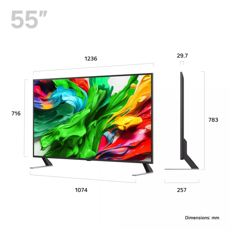 TV LG 55QNED85A3C 55 polegadas 4K QNED evo Smart TV, WebOS, Motion Pro, Wi‑Fi, Ethernet, DVB-T/T2, preto