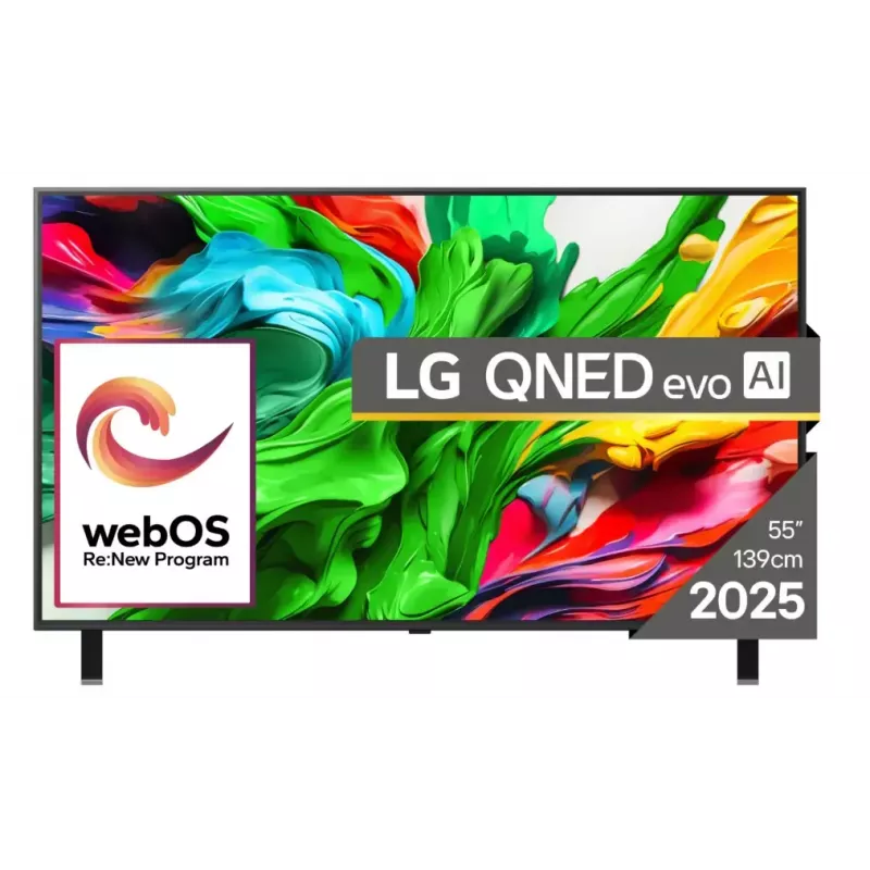 TV LG 55QNED85A3C 55 polegadas 4K QNED evo Smart TV, WebOS, Motion Pro, Wi‑Fi, Ethernet, DVB-T/T2, preto