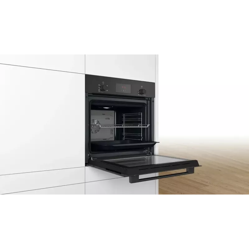 Forno elétrico de encastrar Bosch HBF133BA1 — 66 L, classe energética A, convecção, grelhador, comandos tácteis e rotativos, preto