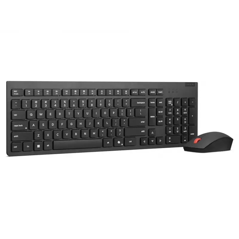 Conjunto de teclado e rato sem fios Lenovo Essential 2,4 GHz – teclado de tamanho completo com layout russo/cirílico, rato ótico ambidestro