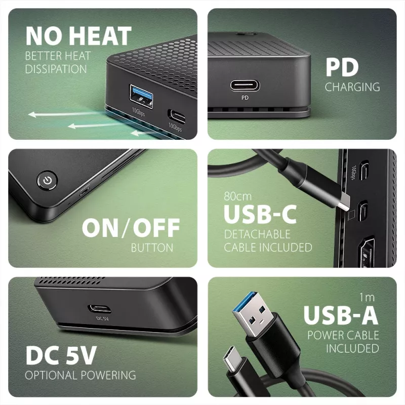 Axagon HMC-U4 dock USB4, 3x USB-A, 2x USB-C, HDMI & DP 8K/30Hz, RJ-45, SD/mSD, áudio, PD 100W