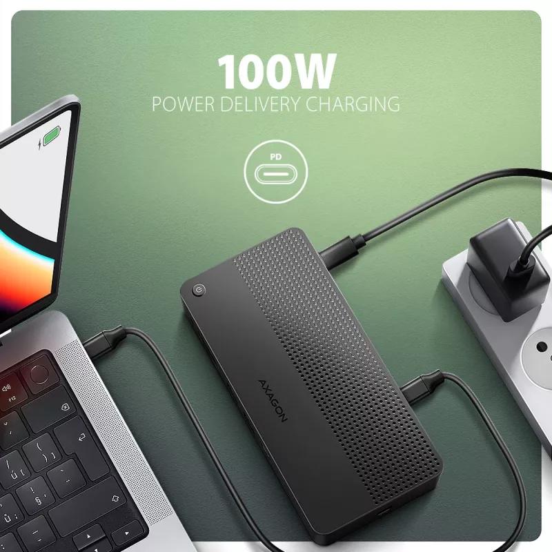 Axagon HMC-U4 dock USB4, 3x USB-A, 2x USB-C, HDMI & DP 8K/30Hz, RJ-45, SD/mSD, áudio, PD 100W