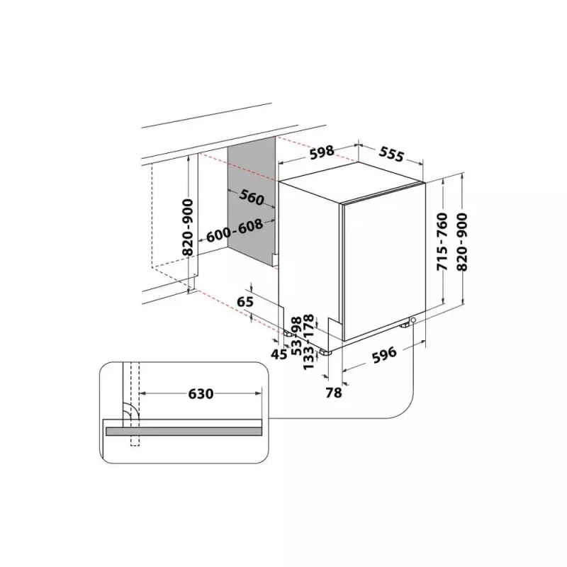 Máquina de lavar loiça encastrável WHIRLPOOL W8I HP42 L — 14 conjuntos de louça, 42 dB, tamanho completo 60 cm