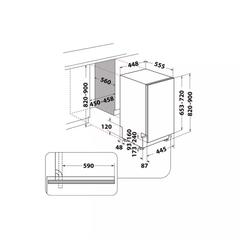 Máquina de lavar loiça encastrável estreita WHIRLPOOL WSIO 3T223 PCE X — 10 conjuntos de louça, 43 dB, 45 cm