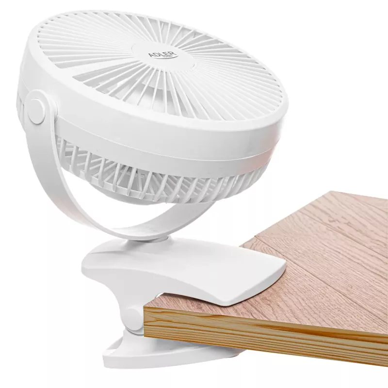 Ventilador de clipe recarregável Adler AD 7342 — 15,5 cm, 3 velocidades, oscilação, 5 W