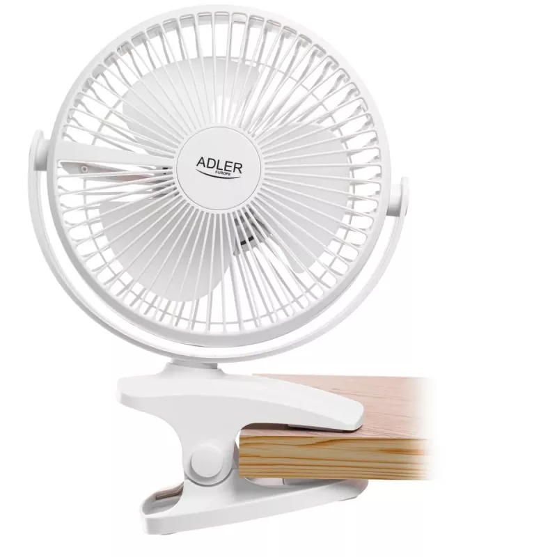 Ventilador de clipe recarregável Adler AD 7342 — 15,5 cm, 3 velocidades, oscilação, 5 W
