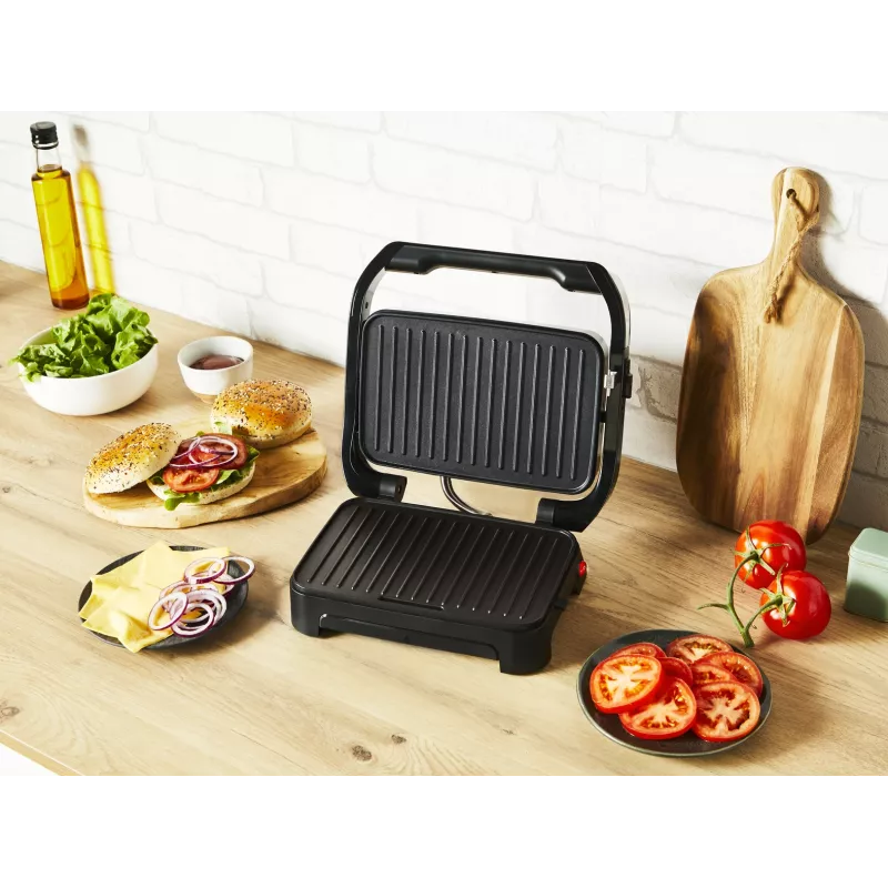 Grelhador de contacto Tefal Inicio Compact GC270D10 — retangular 1000 W, grelha superior, preto/aço inoxidável