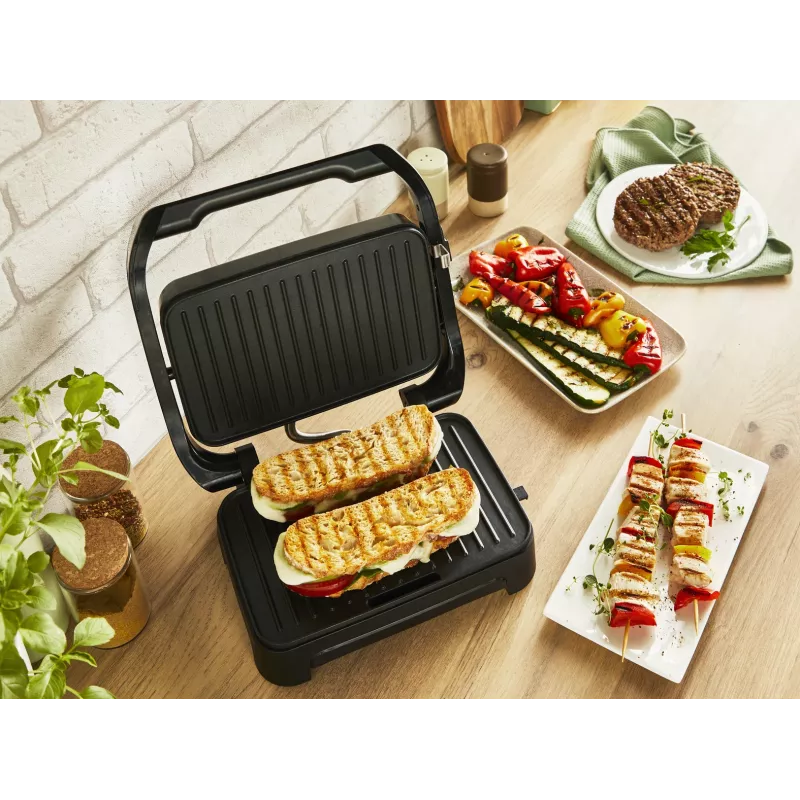 Grelhador de contacto Tefal Inicio Compact GC270D10 — retangular 1000 W, grelha superior, preto/aço inoxidável