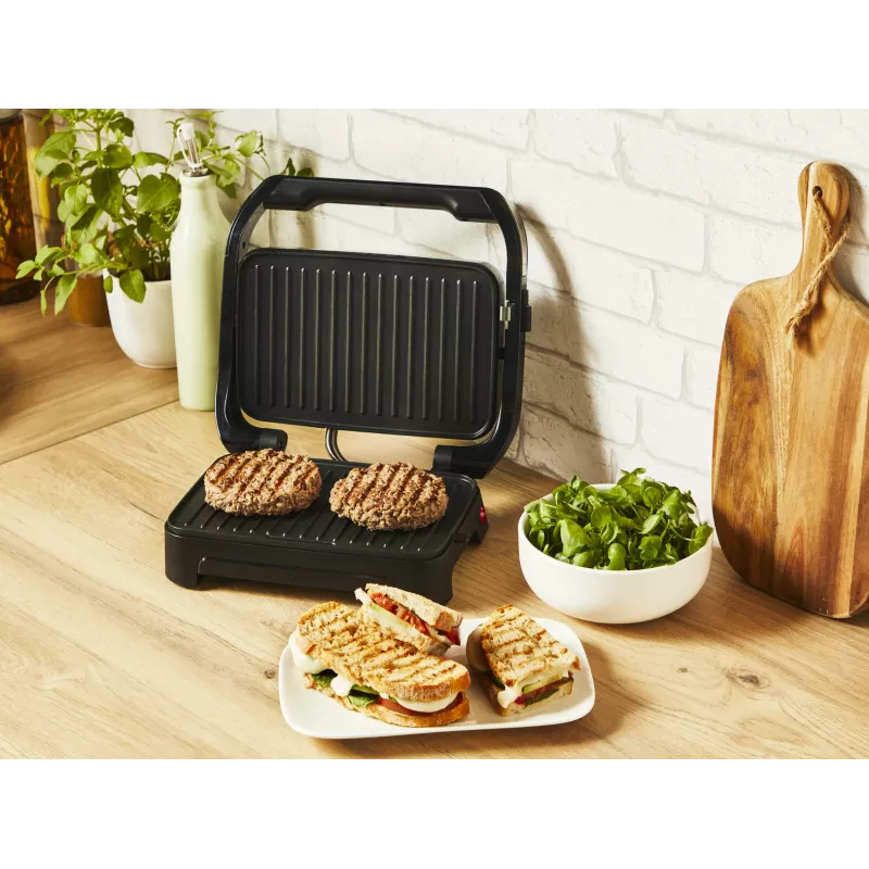 Grelhador de contacto Tefal Inicio Compact GC270D10 — retangular 1000 W, grelha superior, preto/aço inoxidável