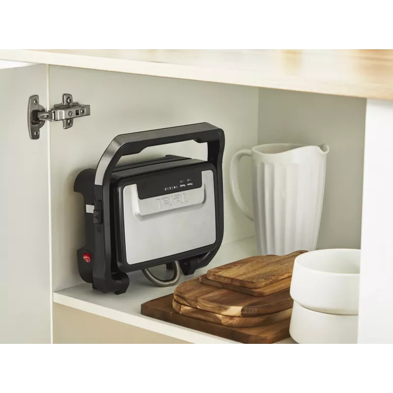 Grelhador de contacto Tefal Inicio Compact GC270D10 — retangular 1000 W, grelha superior, preto/aço inoxidável