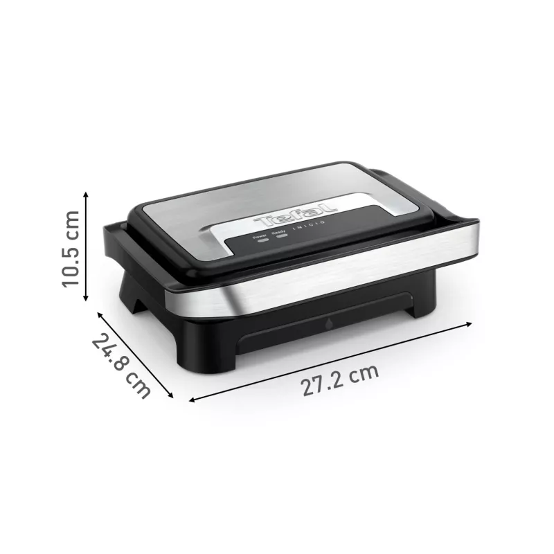 Grelhador de contacto Tefal Inicio Compact GC270D10 — retangular 1000 W, grelha superior, preto/aço inoxidável