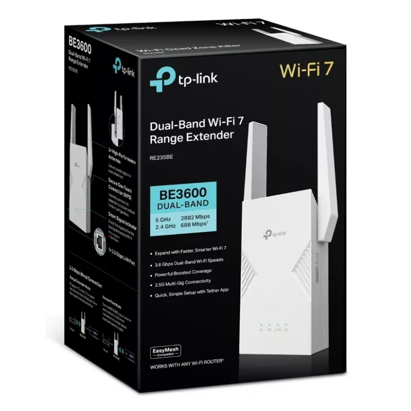 Emissor e recetor de rede TP‑LINK BE3600 2882 Mbit/s, Dualband 2,4/5 GHz, 1× RJ‑45, Branco