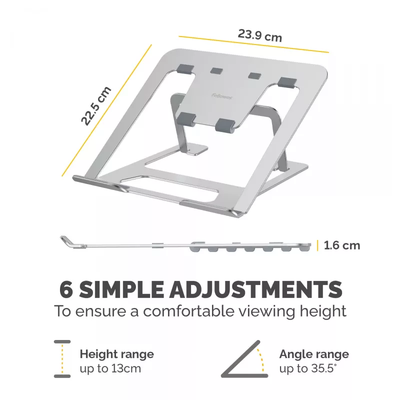 Suporte para portátil Fellowes Alumia portátil tamanho máx. 15 polegadas peso máx. 5 kg Prateado