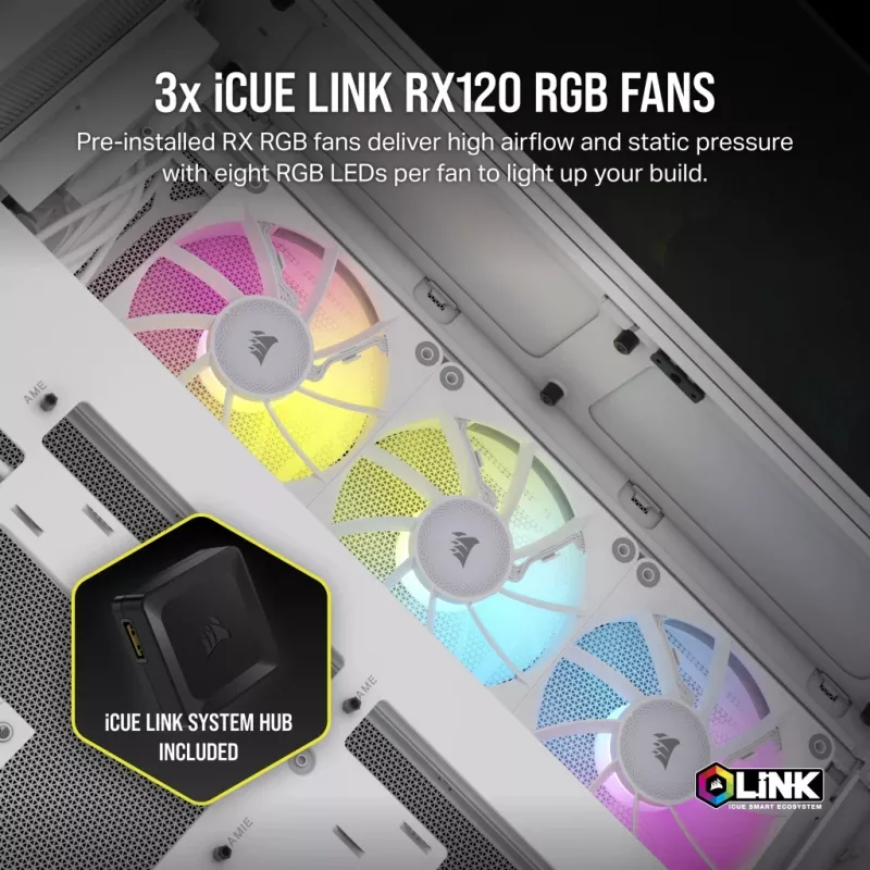 Caixa de PC CORSAIR – iCUE LINK 6500X RGB Mid-Tower Dual Chamber branco