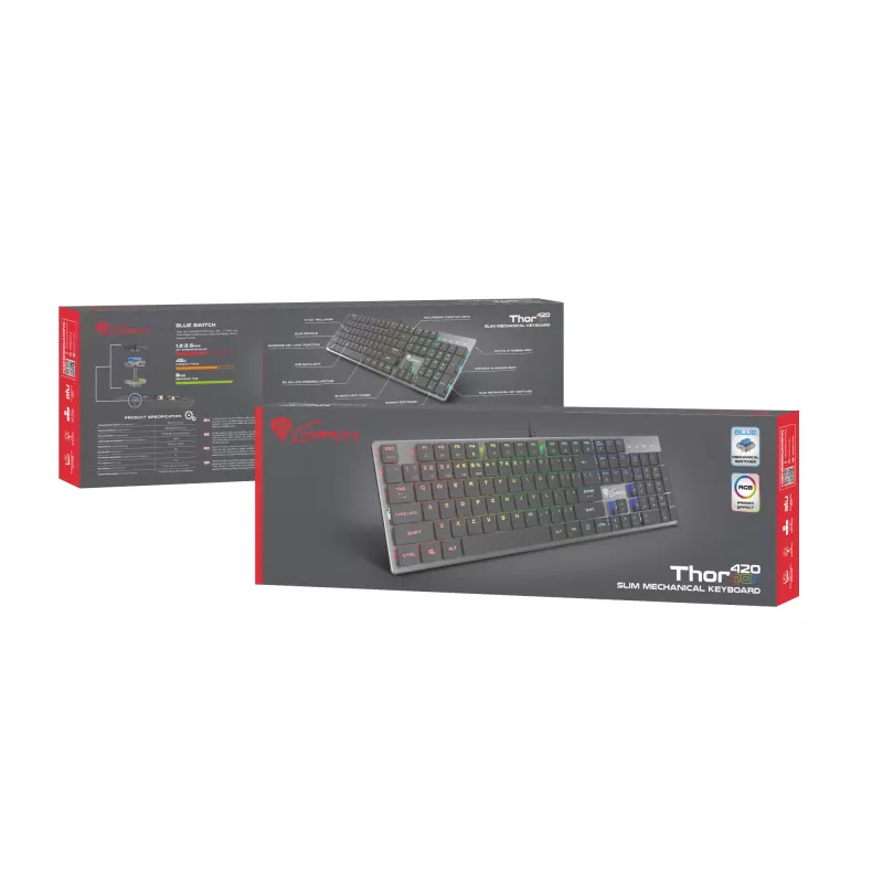 Teclado Gaming GENESIS Thor 420 RGB USB QWERTY US International Prateado