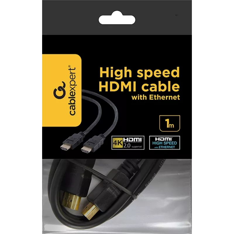 Gembird CC-HDMI4-1M cabo HDMI 2.0 com Ethernet, macho-macho, conectores banhados a ouro, 1 m, preto, embalagem a granel