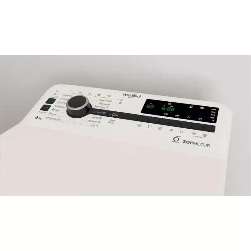 Máquina de lavar de carga superior WHIRLPOOL TDLRBX 6252BS EU — 6 kg, 1200 rpm, Classe de eficiência energética B, 900×400×600 mm, branco