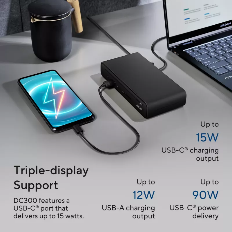 Dock USB-C ASUS Triple Display DC300 Docking USB 3.2 Gen 2 (3.1 Gen 2) Type-C Preto