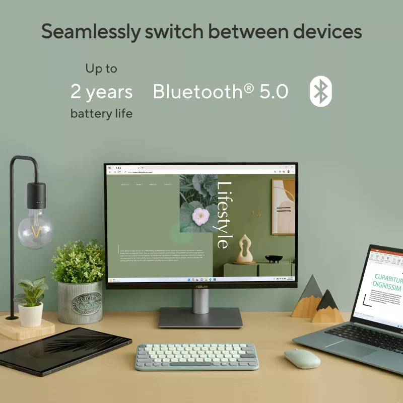 Teclado Bluetooth sem fios ASUS Marshmallow KW100 — layout US International, Oat Milk