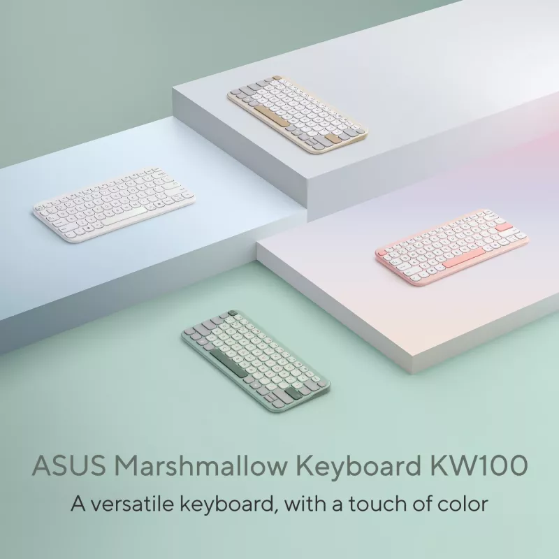 Teclado Bluetooth sem fios ASUS Marshmallow KW100 — layout US International, design compacto