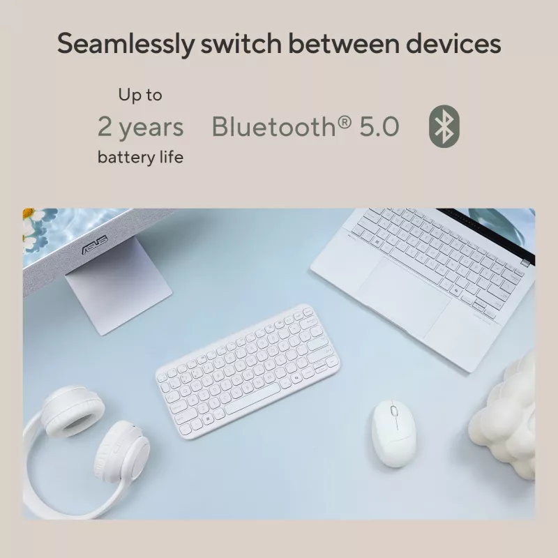 Teclado Bluetooth sem fios ASUS Marshmallow KW100 — layout US International, design compacto