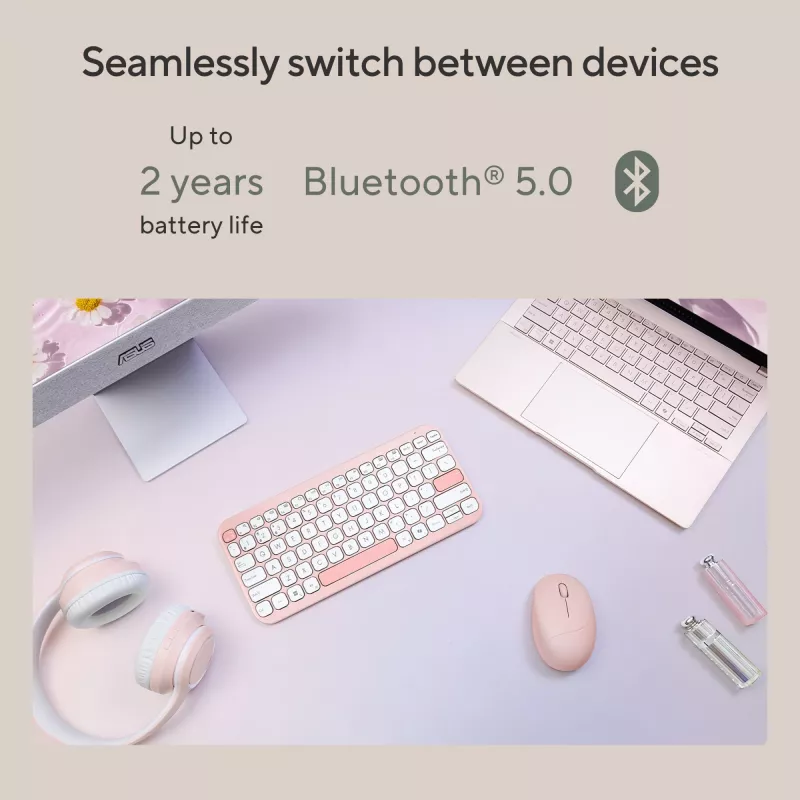 Teclado Bluetooth sem fios ASUS Marshmallow KW100 — layout US International, design compacto