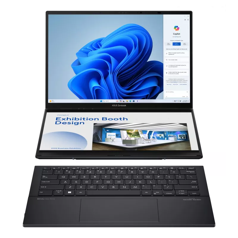 ASUS Zenbook Duo UX8406CA-PZ009W portátil 35,6 cm (14 polegadas) OLED ecrã tátil 3K 2880x1800 Intel Core Ultra 9 285H 32 GB LPDDR5X 2 TB SSD Intel Arc Graphics Wi-Fi 7 (802.11be) Windows 11 Home Basalt Grey
