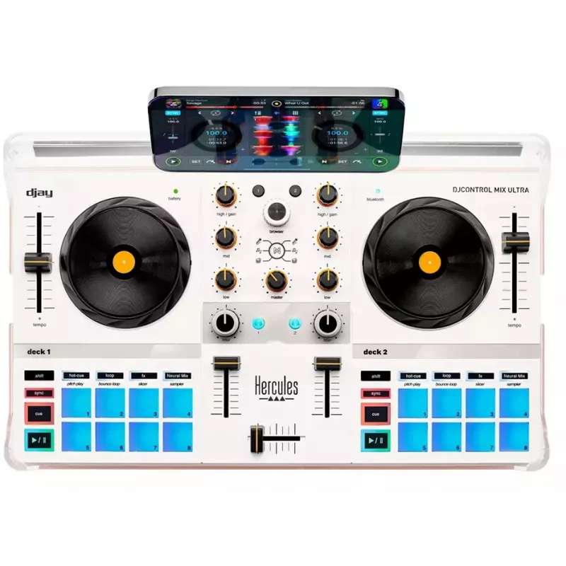 Controlador DJ Hercules DJControl Mix Ultra – branco, controlador Bluetooth portátil