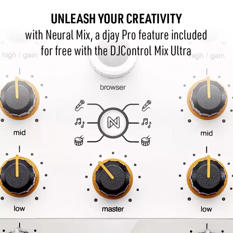 Controlador DJ Hercules DJControl Mix Ultra – branco, controlador Bluetooth portátil