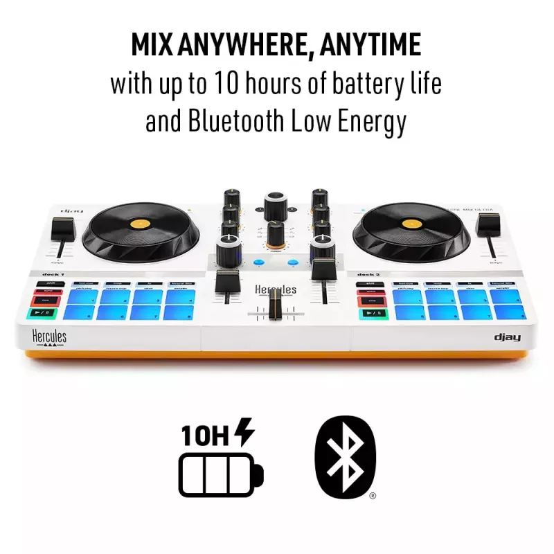 Controlador DJ Hercules DJControl Mix Ultra – branco, controlador Bluetooth portátil
