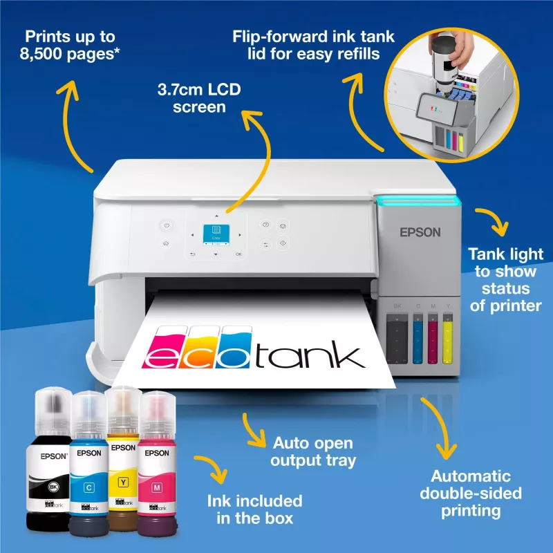 Impressora multifunções jato de tinta Epson EcoTank L4366 — A4, 4800 x 1200 DPI, 33 ppm, Wi‑Fi, Ethernet, frente e verso