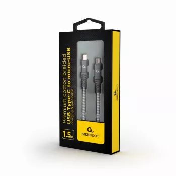 Cabo de carregamento e dados USB Type-C para micro-USB GEMBIRD Premium revestido a algodão, 1,5 m - Cinzento