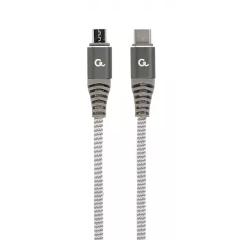 Cabo de carregamento e dados USB Type-C para micro-USB GEMBIRD Premium revestido a algodão, 1,5 m - Cinzento