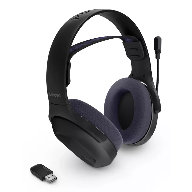 Auscultadores Lenovo Legion H410 sem fios com arco de cabeça gaming USB Type-C Bluetooth preto, roxo