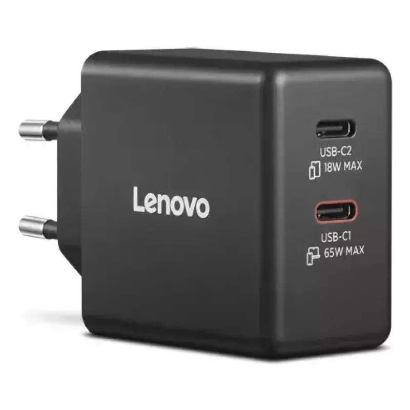 Carregador para dispositivos móveis Lenovo G0A6065BEU — carregador AC universal para interior, 2× USB-C, 100–240 V, cabo de 1,5 m, preto