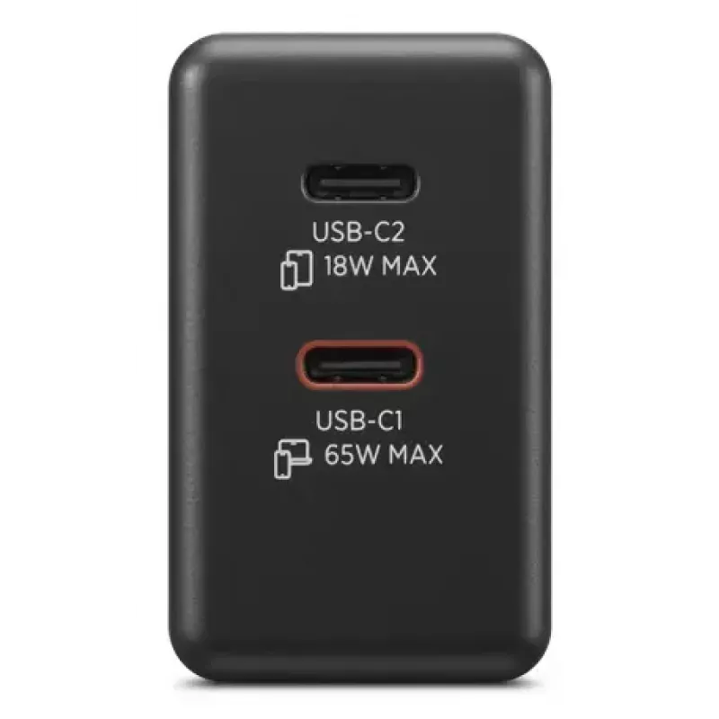 Carregador para dispositivos móveis Lenovo G0A6065BEU — carregador AC universal para interior, 2× USB-C, 100–240 V, cabo de 1,5 m, preto