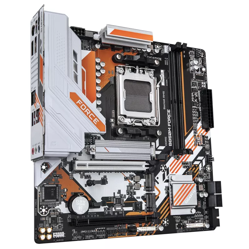 Placa-mãe GIGABYTE B850M FORCE - CPUs AMD Ryzen 9000 Series, 8+2+2 fases VRM digital, até 9600MHz DDR5 (OC), 1xPCIe 5.0 + 2xPCIe 4.0 M.2, 2.5 GbE LAN, USB 3.2 Gen 2