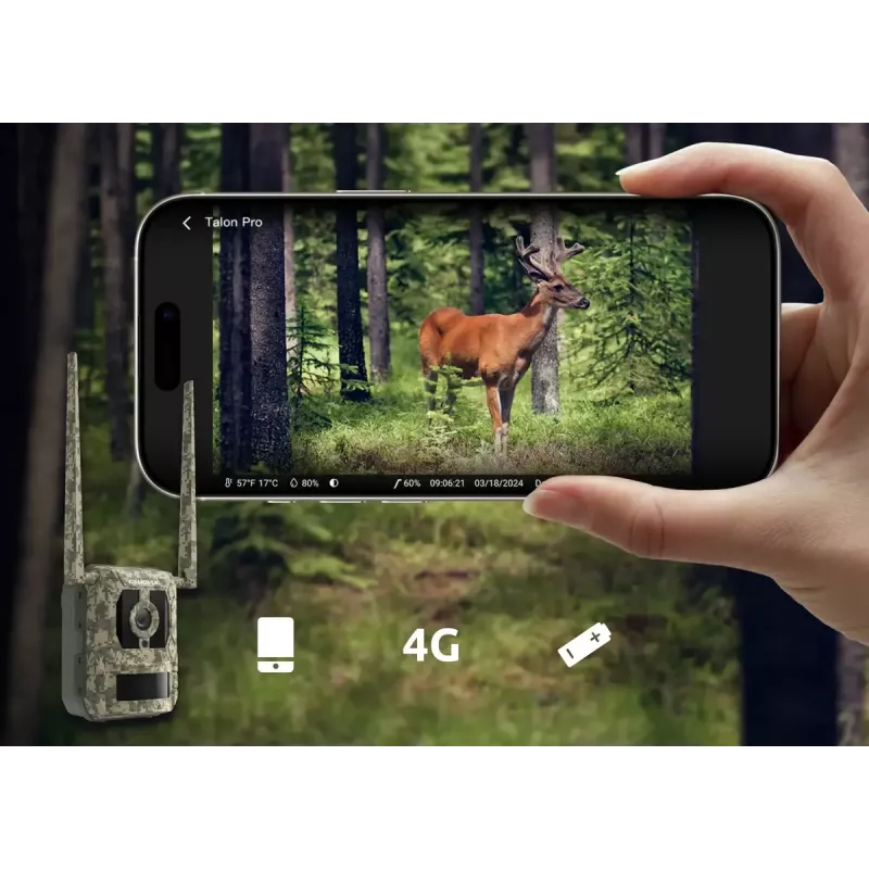 Câmara de caça Reolink Camovue Talon S130 4G LTE, 8 MP, 3840×2160, 95° H × 50,2° V, IP67, recarregável por USB‑C, para exterior