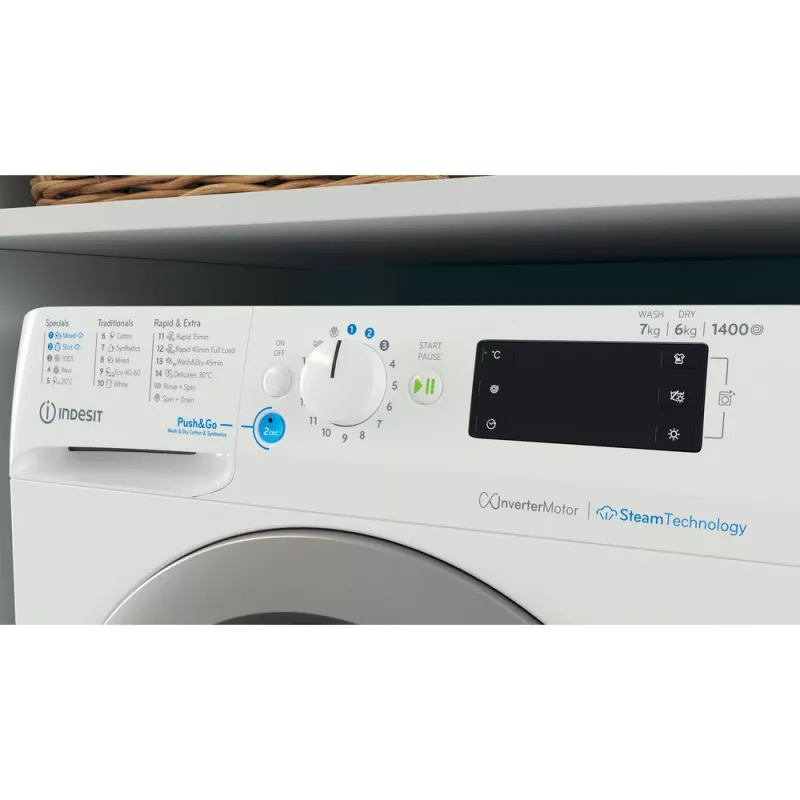 Máquina de lavar e secar roupa Indesit BDE 76435 WSV EE carregamento frontal independente branca