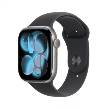 Smartwatch Apple Watch Series 11 GPS 46mm caixa de alumínio cinzento sideral com banda desportiva preta M/L