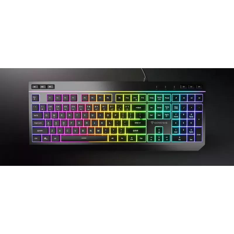 Teclado gaming com fio de tamanho completo Genesis Rhod 530, USB, QWERTY US, membrana, iluminação RGB, 114 teclas, cabo de 1,8 m, preto