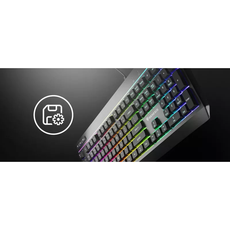 Teclado gaming com fio de tamanho completo Genesis Rhod 530, USB, QWERTY US, membrana, iluminação RGB, 114 teclas, cabo de 1,8 m, preto