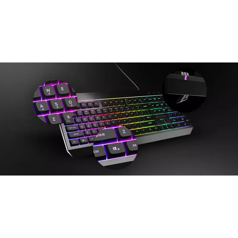 Teclado gaming com fio de tamanho completo Genesis Rhod 530, USB, QWERTY US, membrana, iluminação RGB, 114 teclas, cabo de 1,8 m, preto