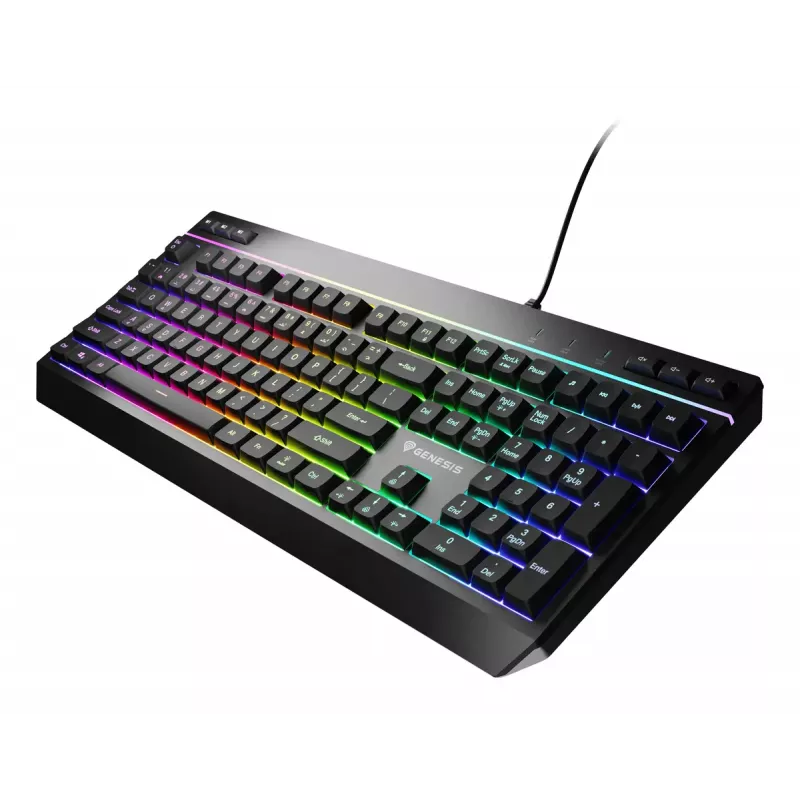 Teclado gaming com fio de tamanho completo Genesis Rhod 530, USB, QWERTY US, membrana, iluminação RGB, 114 teclas, cabo de 1,8 m, preto